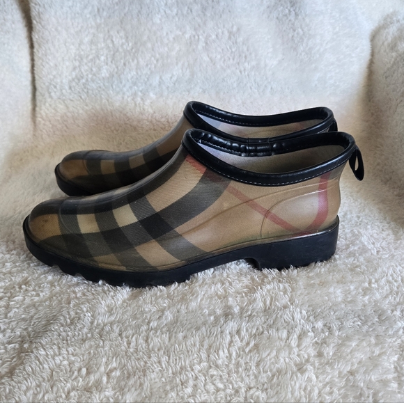 Burberry Check Rain Shoes - Black and Tan - Picture 1 of 6